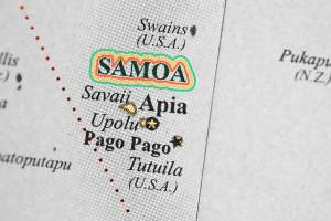 Close-up of Samoa on a map
