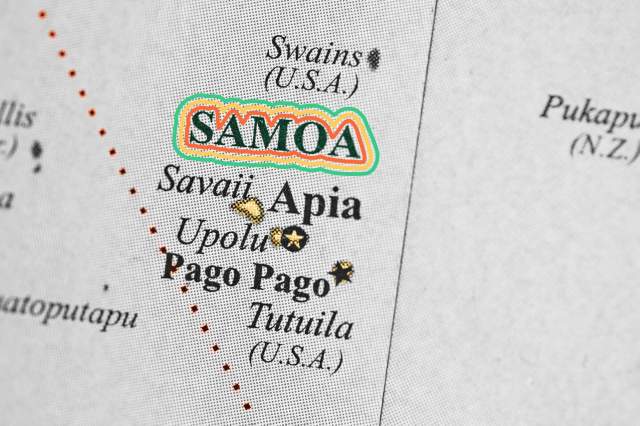 Close-up of Samoa on a map