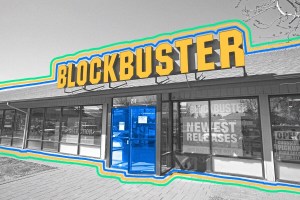 The entrance to a Blockbuster video store