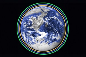 The Earth surrounded by colored lines