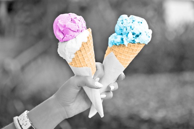 Hand holding a pair of ice cream cones