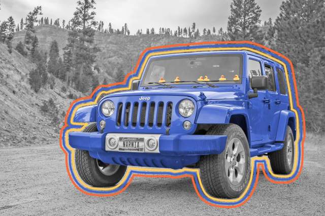 Jeep parked on dirt road