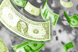 Dollar bills flying in the air