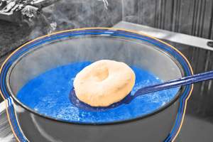 Bagel being boiled
