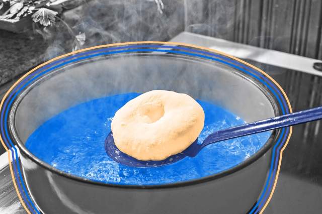 Bagel being boiled
