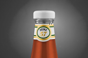 Close-up of Heinz ketchup label featuring the number "57"