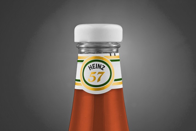 Close-up of Heinz ketchup label featuring the number "57"
